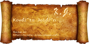 Kováts Jolán névjegykártya